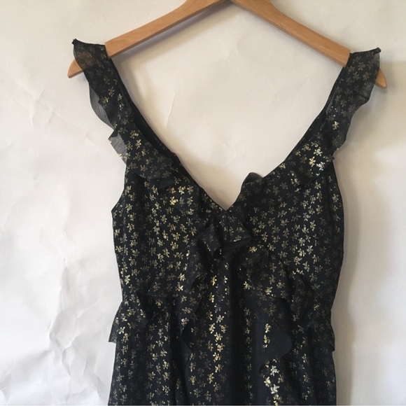 ALLSAINTS DARELL RUFFLE DRESS: V neck black and gold - Picture 6 of 9